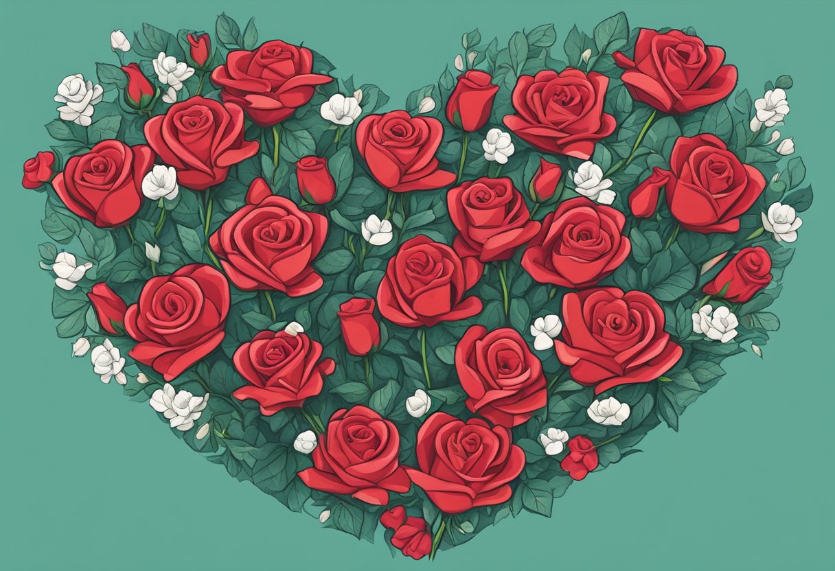 A heart formed by red roses on a green background is the perfect symbol of love.