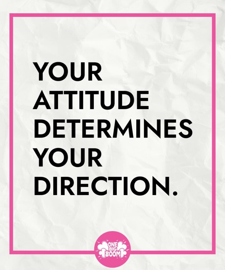 Inspirational quote on a crumpled paper background: "your attitude determines your direction.