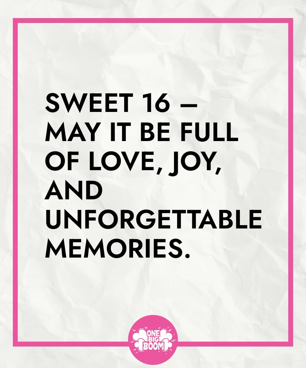 Inspirational sweet 16 birthday greeting on a crinkled paper background.