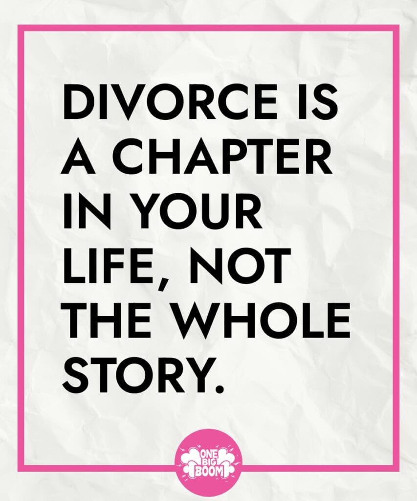 Inspirational quote on divorce, framed on a crumpled paper background.