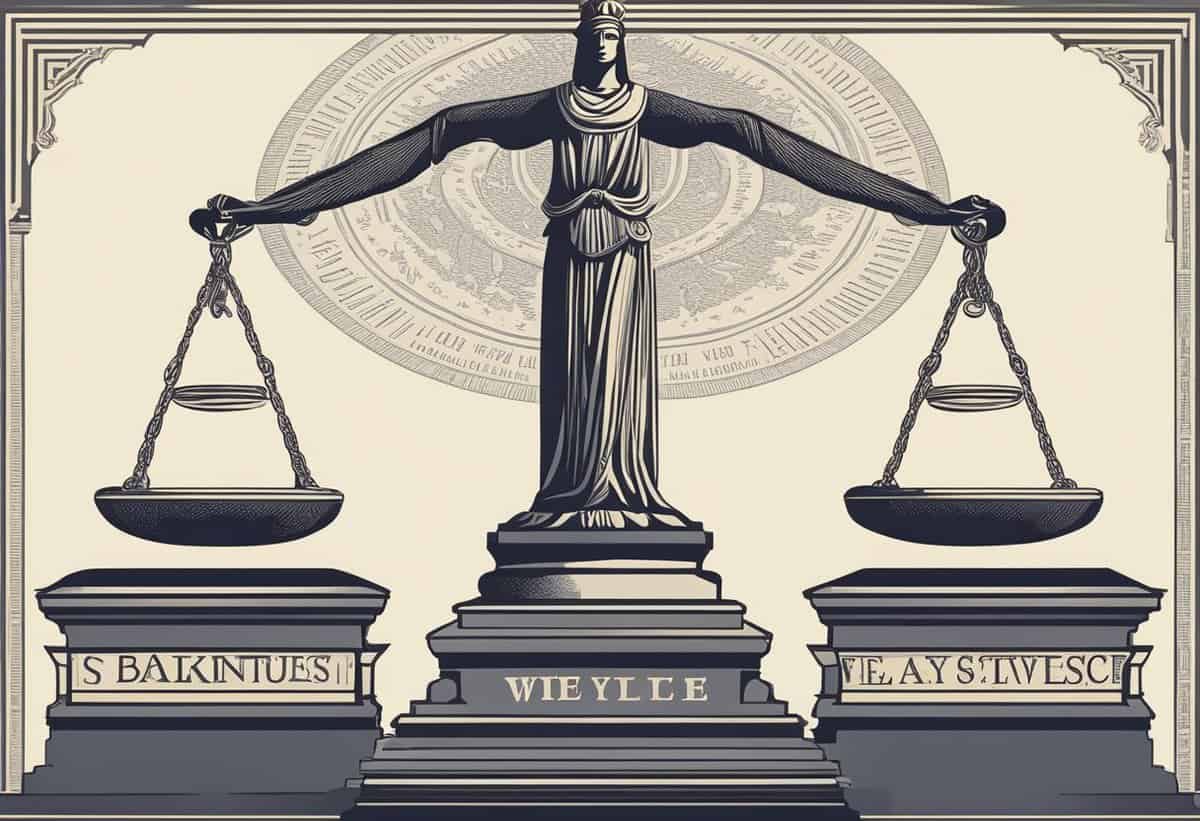 An illustration of lady justice holding balanced scales, symbolizing fairness and equality in the judicial system.