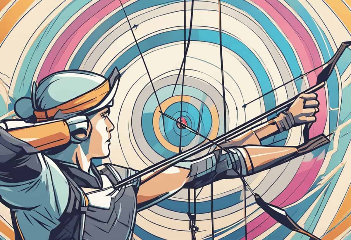 Archer aiming at a target with intense focus.