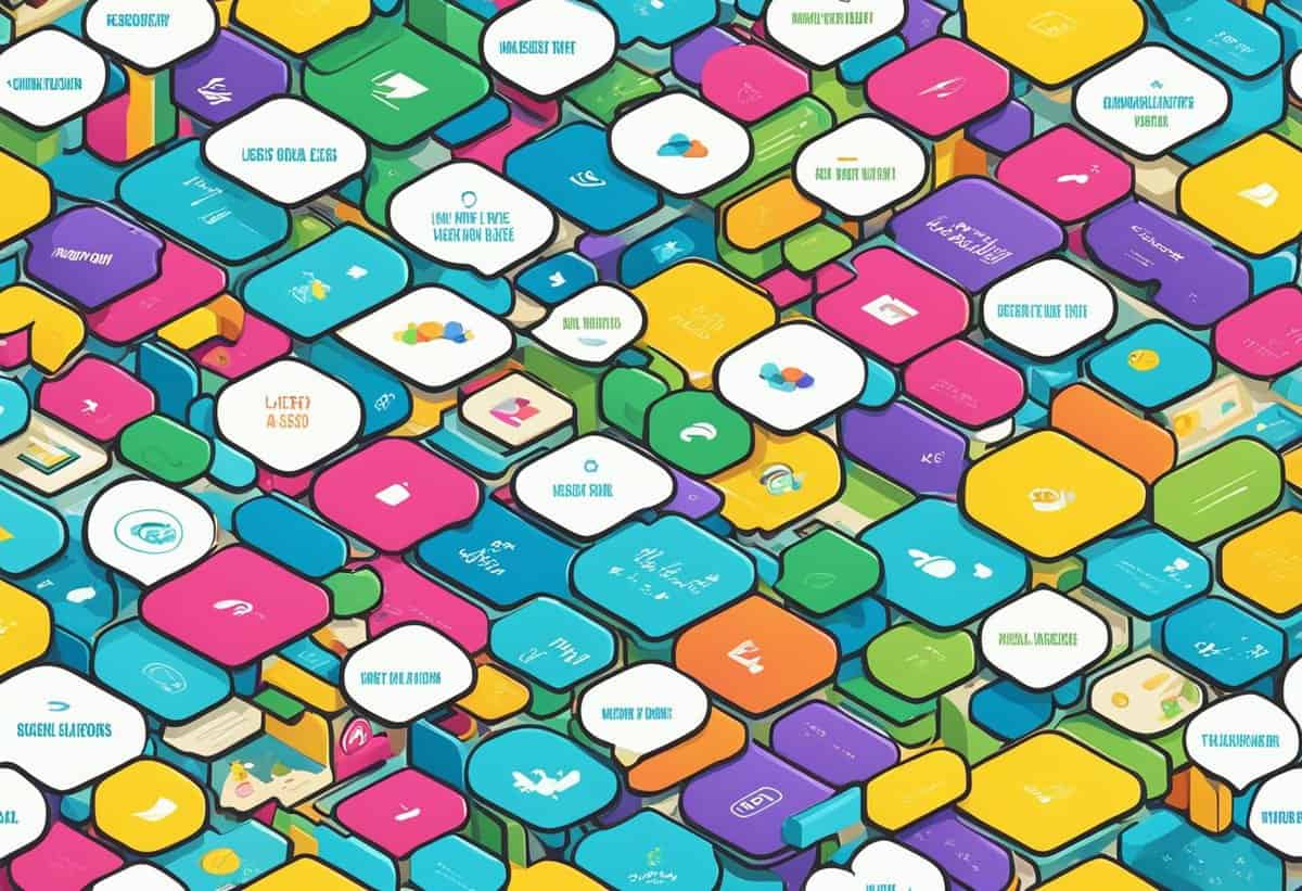 An assortment of colorful application icons scattered atop each other.