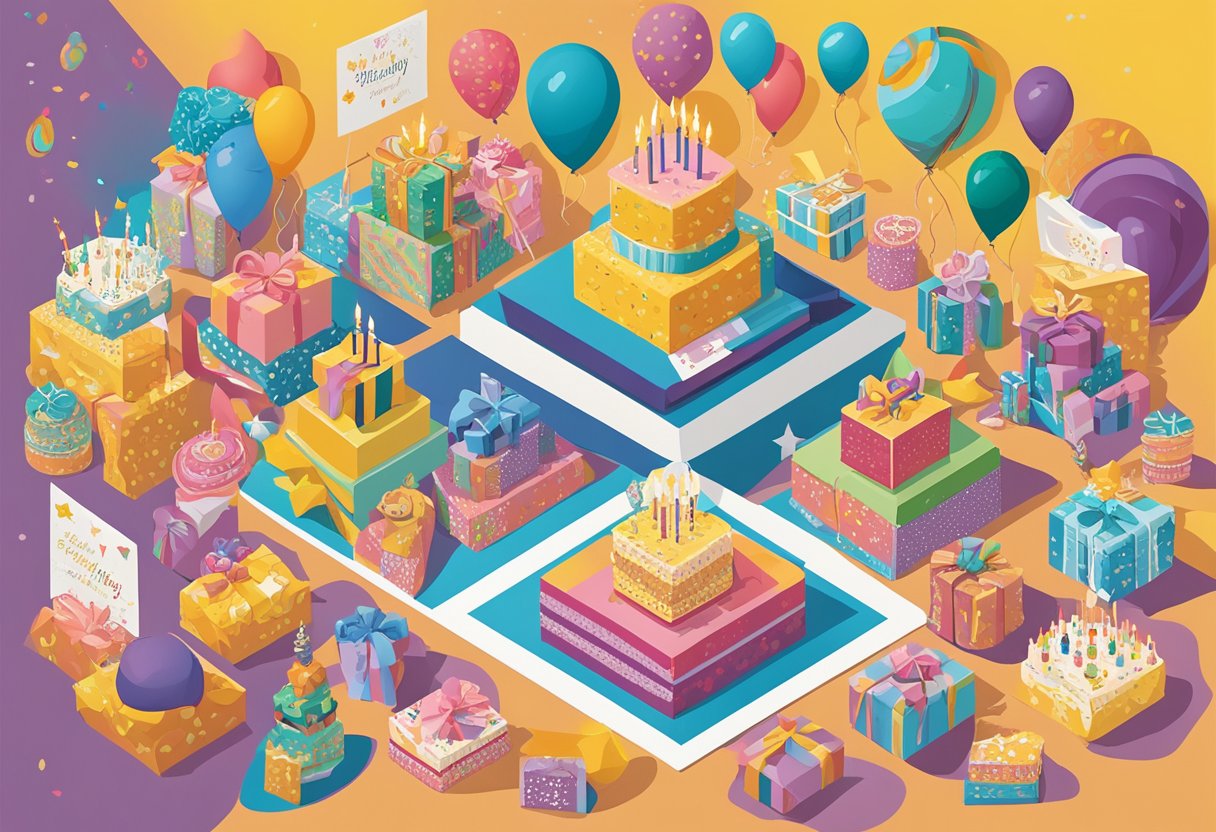 A colorful array of birthday cards with heartfelt quotes for a son's 25th birthday, surrounded by festive decorations and a celebratory atmosphere