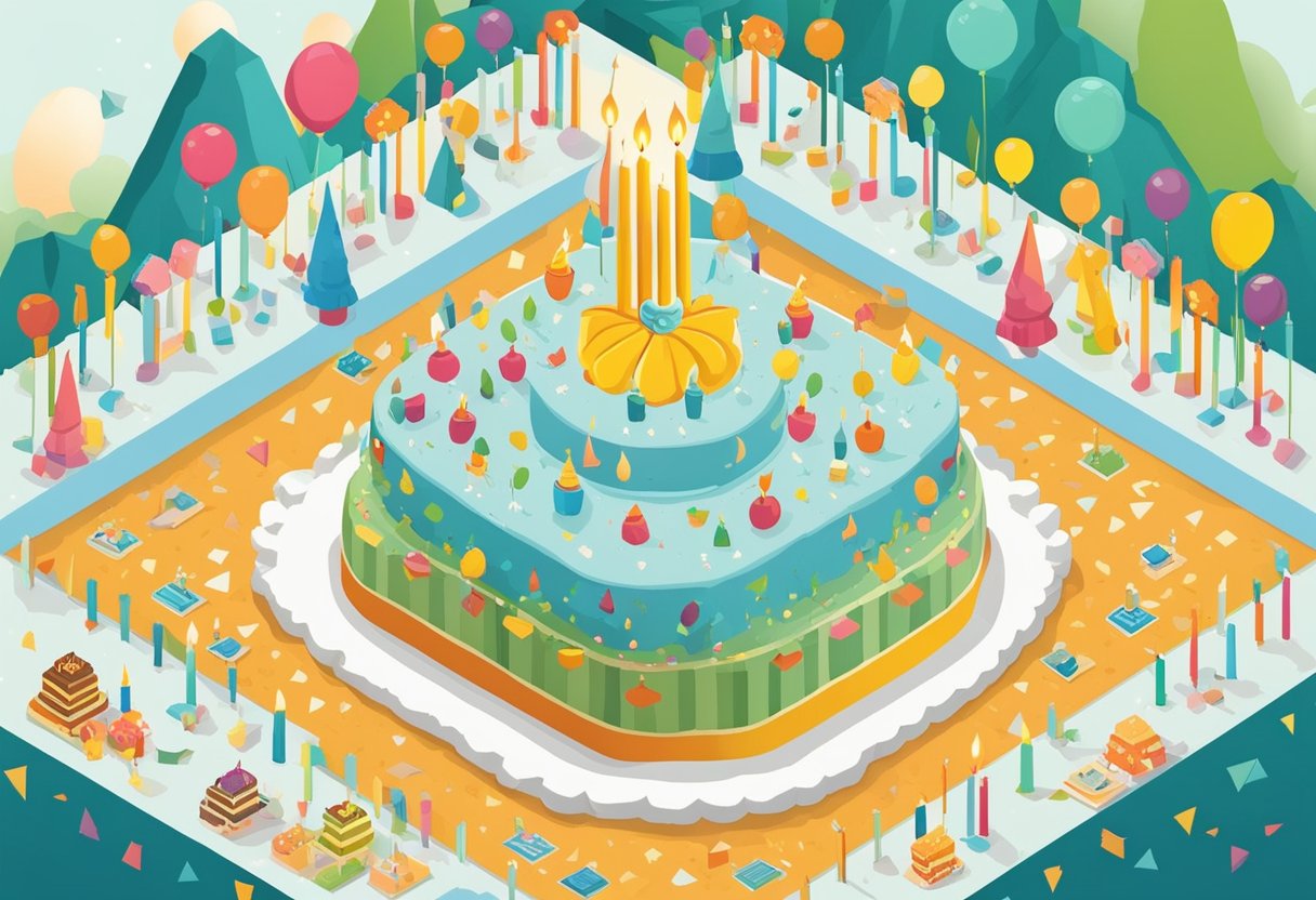 A birthday cake with 32 candles, surrounded by thoughtful quotes and reflections on the son's journey through life