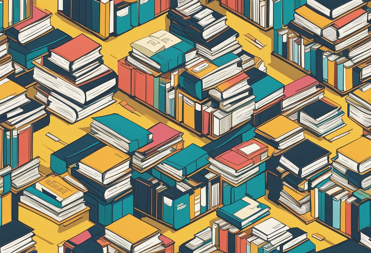 A pile of books with various titles and authors, each opened to a page with a quote about narcissism highlighted in bold