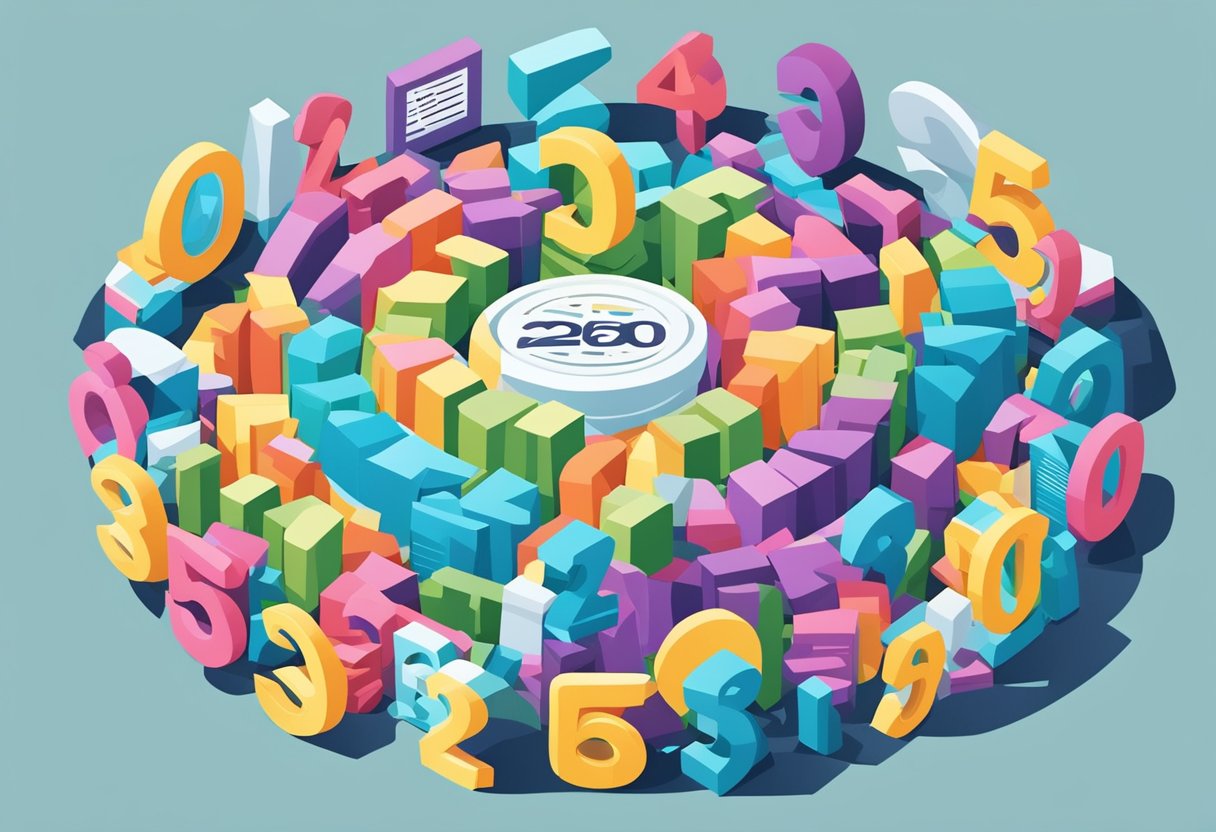 A pile of quotes arranged in a circular pattern, with the numbers 26-50 displayed prominently in the center