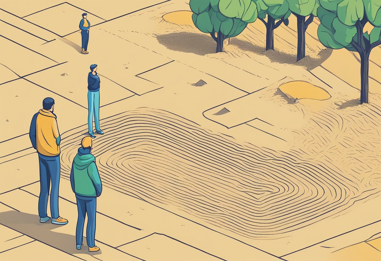 A figure stands confidently with arms crossed, creating a clear boundary. A line is drawn in the sand, symbolizing personal space and protection