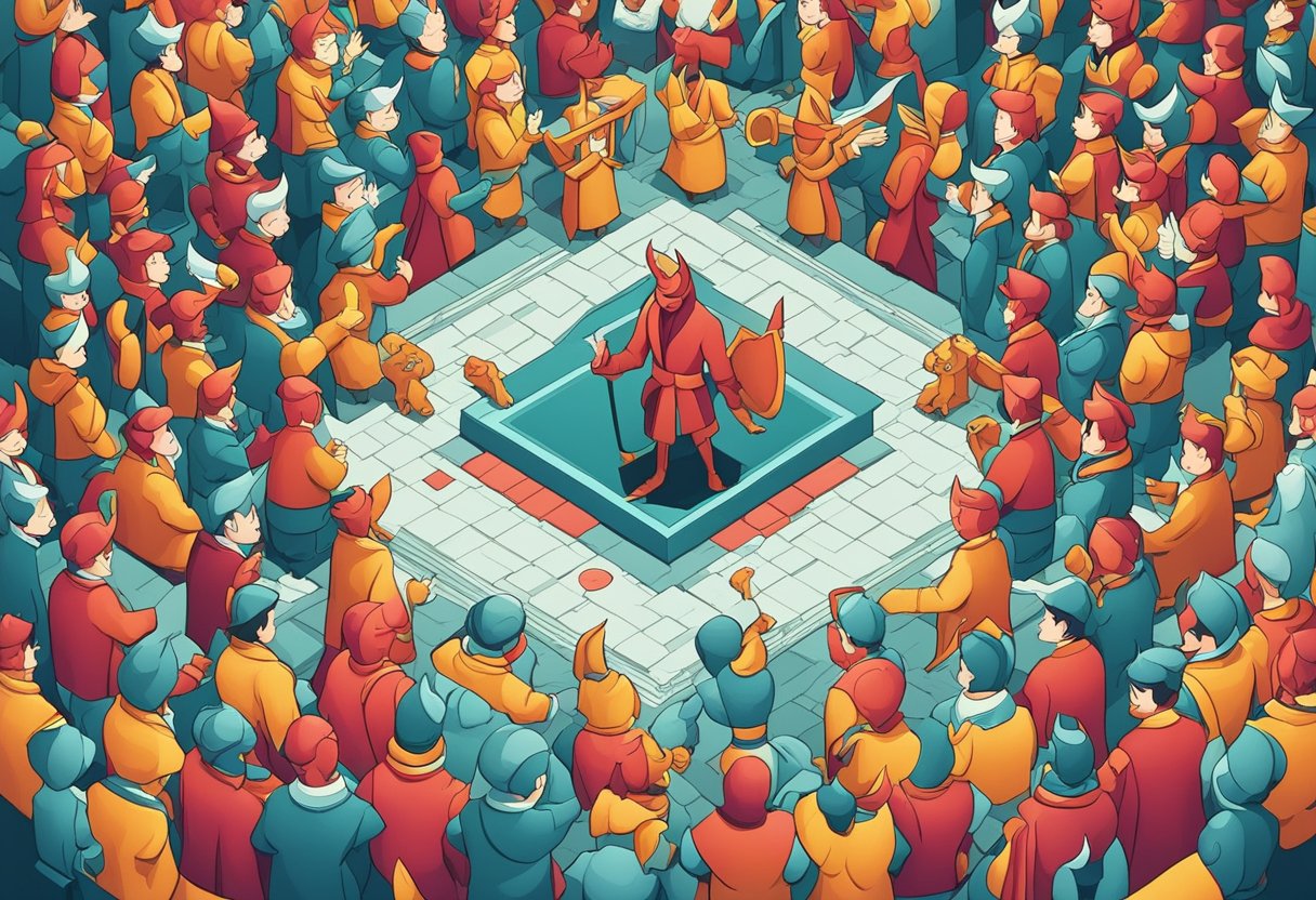The devil quotes morality to a group of characters, each reacting differently