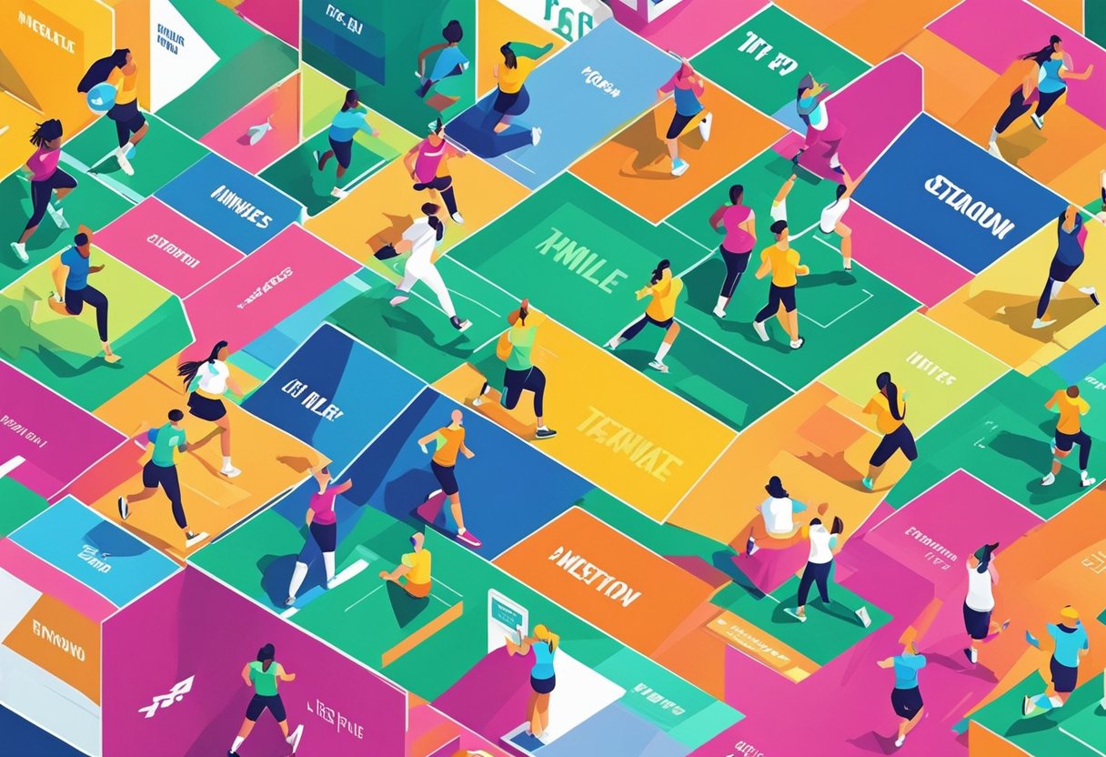 A group of motivational quotes displayed on a wall, with bold typography and vibrant colors, inspiring female athletes